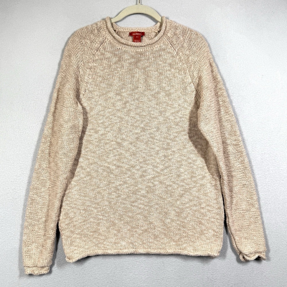 Sundance Rollneck Sweater Womens Medium Cotton Marl Knit Tunic Beige Pullover